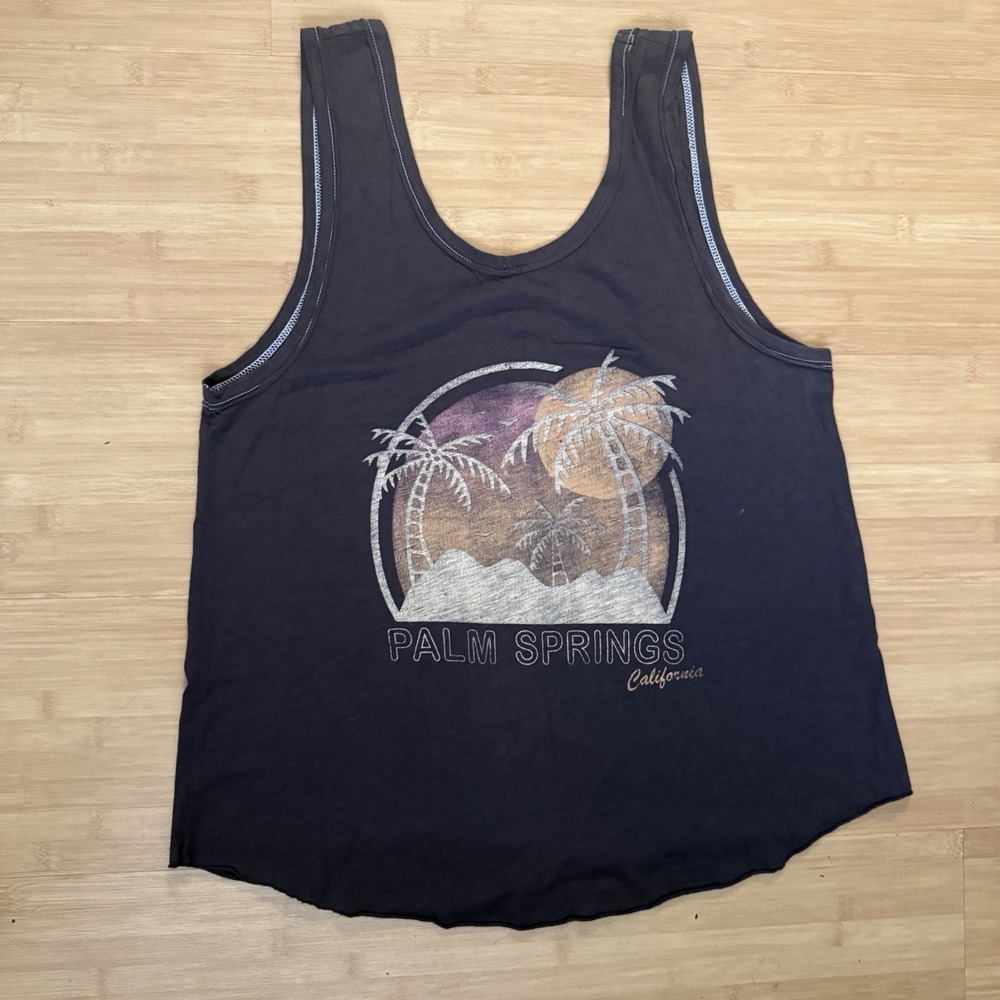 Mate The Label Graphic Slub Tank Size M/L Gray Palm Springs Raw Hem Pima Cotton